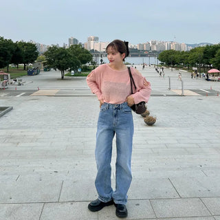 Off-shoulder ribbon knit