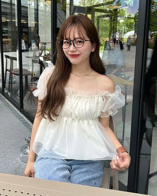 Organza Shirred Off-Shoulder Blouse