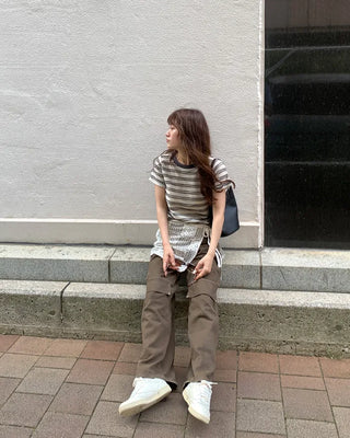 Two-tone border half-sleeve T-shirt