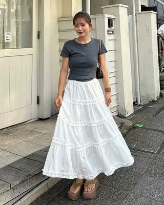 Frilled Can-Can Long Skirt