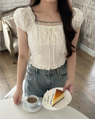 (Set) Polka Dot Puff Blouse and Scrunchie