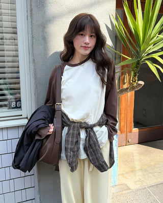 Color Block Raglan Long T-Shirt