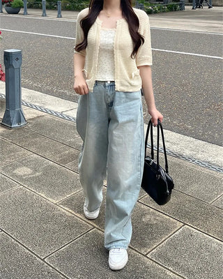 Ribbon Half-Sleeve Cardigan
