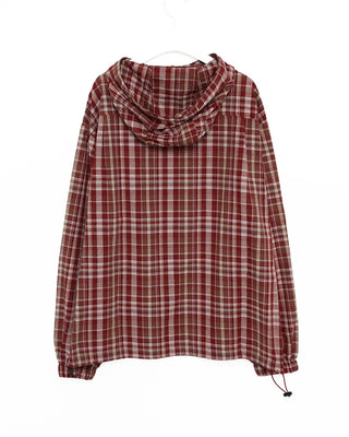 (Unisex) 2-Way Check Hooded Windbreaker