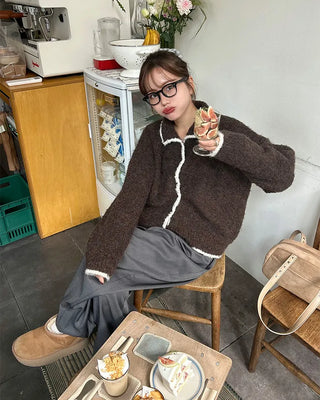 Two-tone knit cardigan