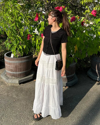 Shirred tiered long skirt