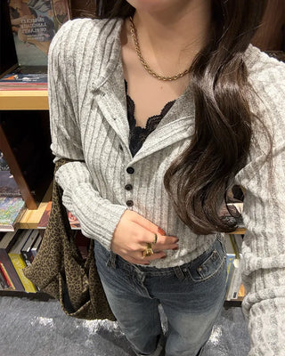 Lace-layered slim-fit knit