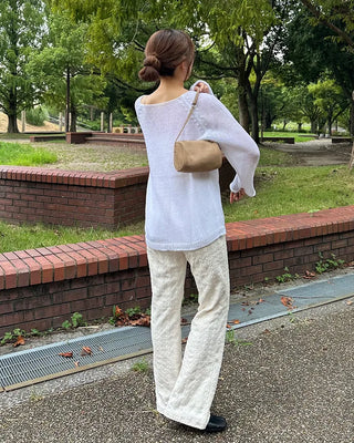 Elastic waistband wave jacquard knit pants