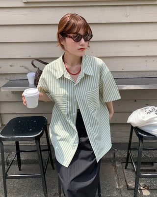 Oversized Striped Pocket Shirt