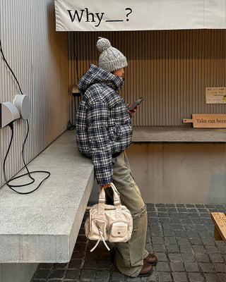 Checked Hooded Down Jacket