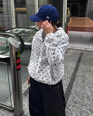 Loose-fit polka dot hooded zip-up