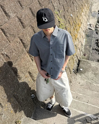 Small check half shirt