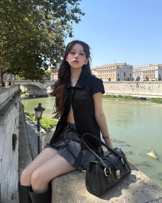 Box pleat mini skirt
