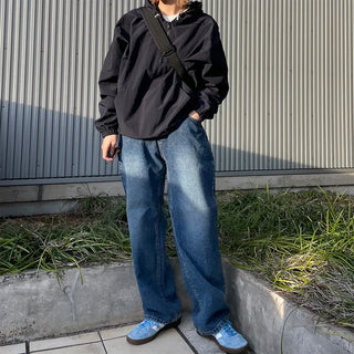 Unisex basic denim wide-leg pants