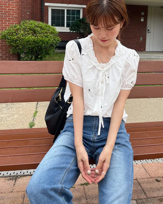Flower embroidered blouse