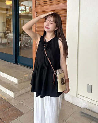 Linen banding striped pants