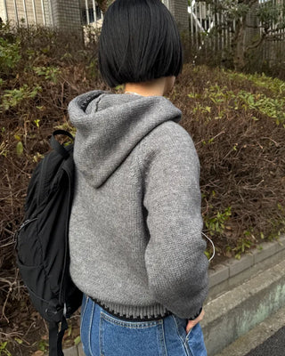 Two-tone knit half-zip hoodie