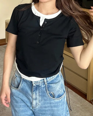 Layered Henley Neck T-Shirt