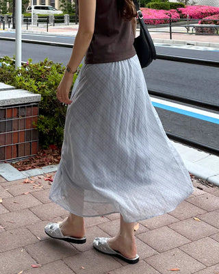 Checked sheer long skirt