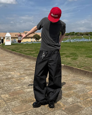 Non-faded striped denim pants