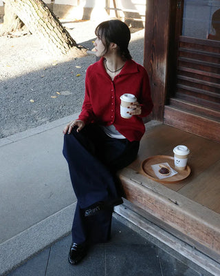 Zip-button knit cardigan