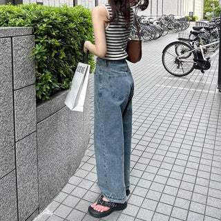 Buckle waist denim pants