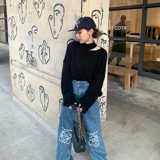 Fluffy Slit Half-Neck Knit