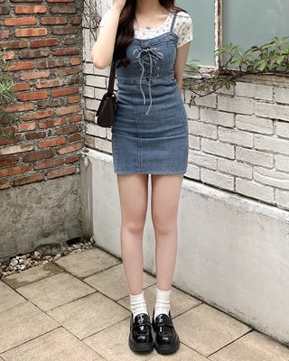 Corset denim mini dress