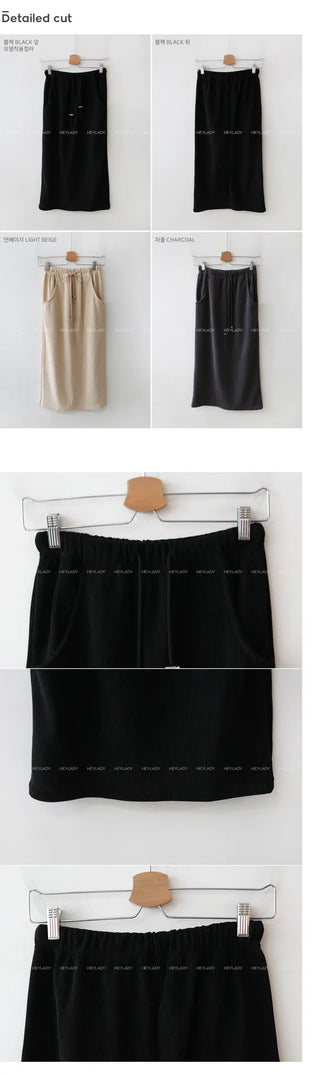 Corduroy elastic waist skirt
