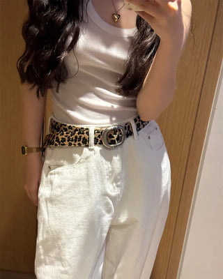 Round leopard belt