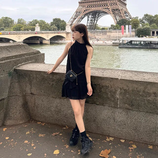 Halter neck frill mini dress