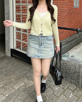 Washed denim mini skirt