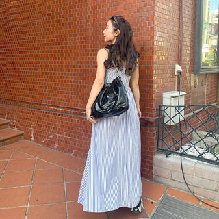 Ribbon strap striped dress