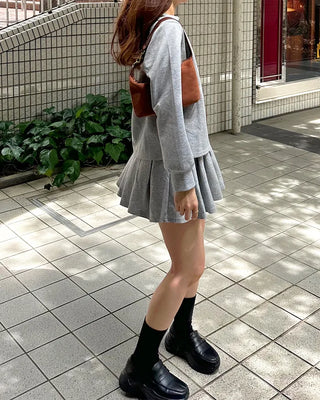 Sweatshirt & Pleated Mini Skirt Set