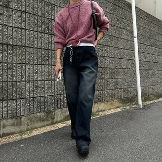 Striped ribbed denim pants