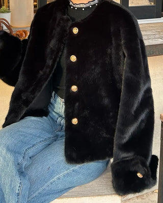Gold button fur jacket