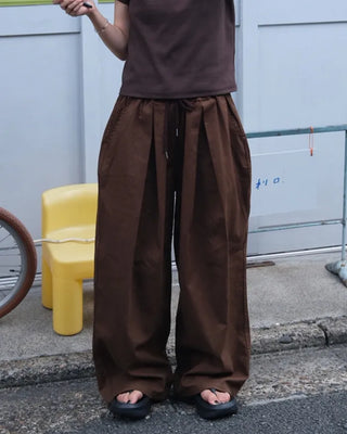 Twill balloon wide pants