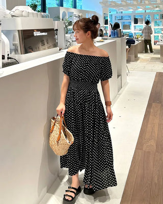 Off-shoulder tiered long dress