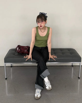 Low-rise striped flare denim pants