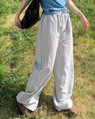 Linen striped banding pants