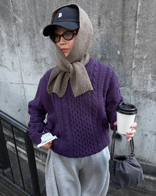 Melange knit wool scarf