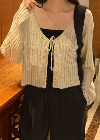 Ribbed drawstring cardigan