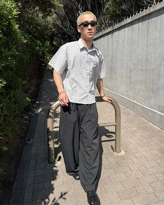 Striped button design wide slacks