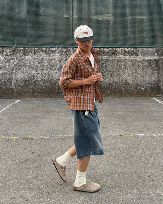 Checkered short-sleeved T-shirt