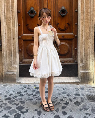 Pintuck lace mini dress