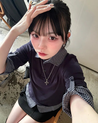 T-shirt layered check shirt