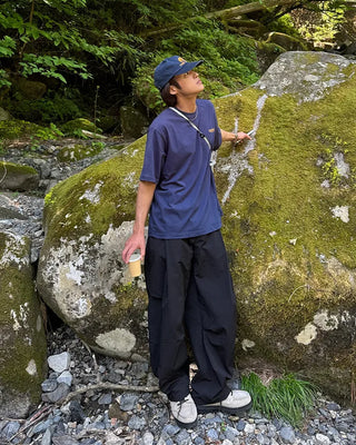 Pintuck nylon curved pants