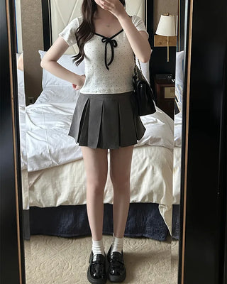 Two-tone ribbon dot T-shirt