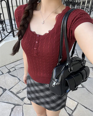 (Belt set) Checkered mini skirt