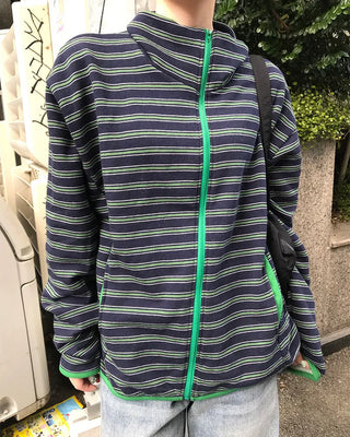 Half-neck striped zip